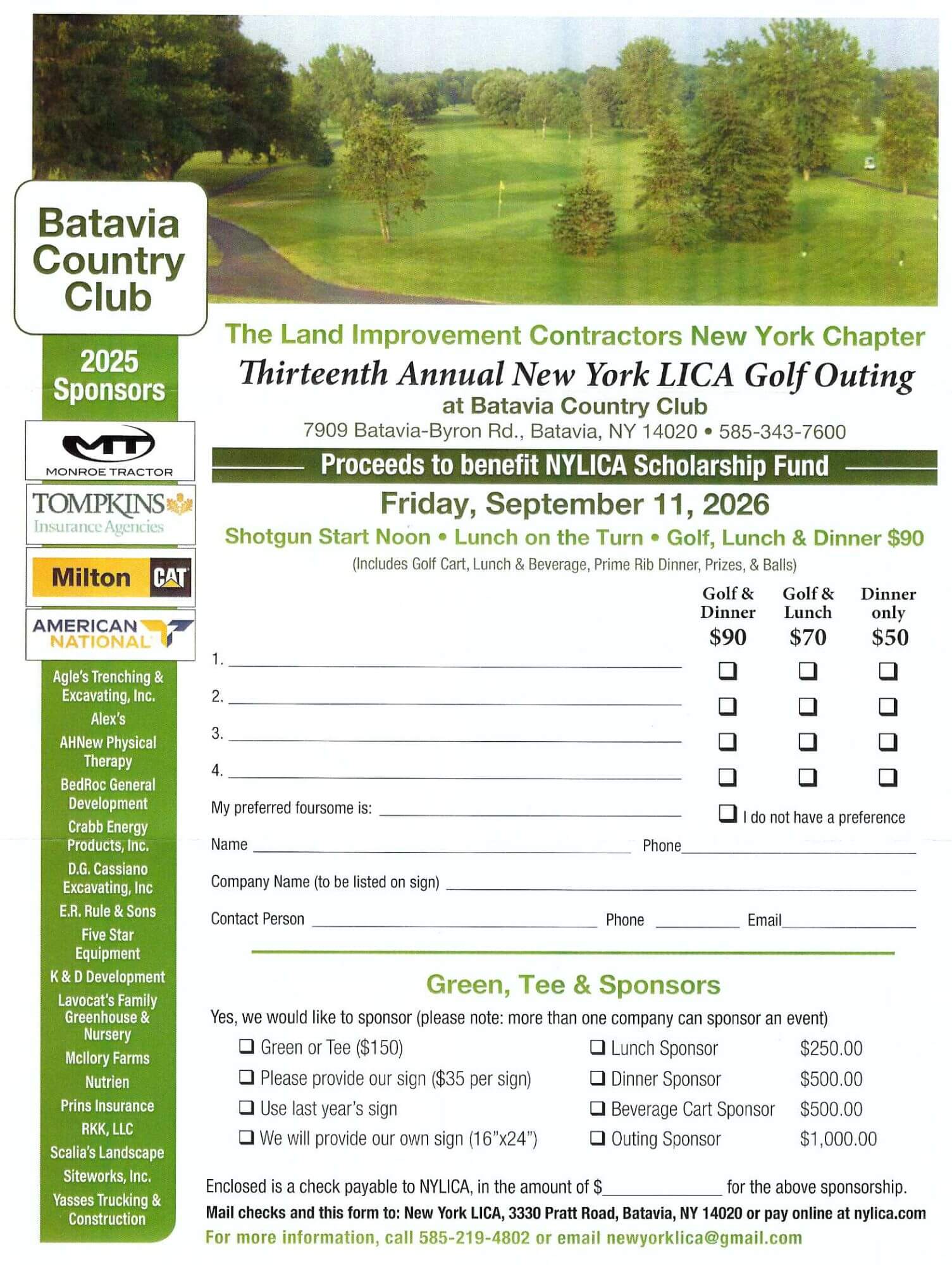 2026 NYLICA 13th Golf Outing Brochure Application